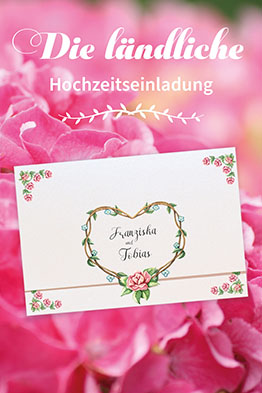 Mit Blumenranken verzierte Einladungskarten zur Hochzeit.