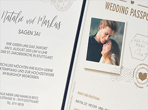 Vintage-Einladungen – Wedding Passport – Detailaufnahme