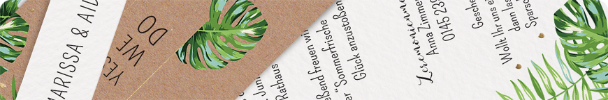 Hochzeits-Einladungskarten mit grünen Farnen und Blättern - Schmuckbild oben