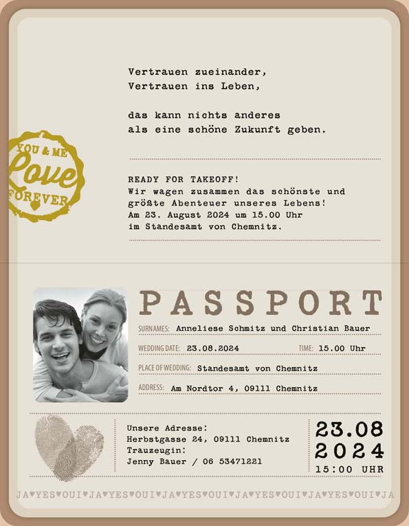Hochzeitseinladungen Wedding Passport